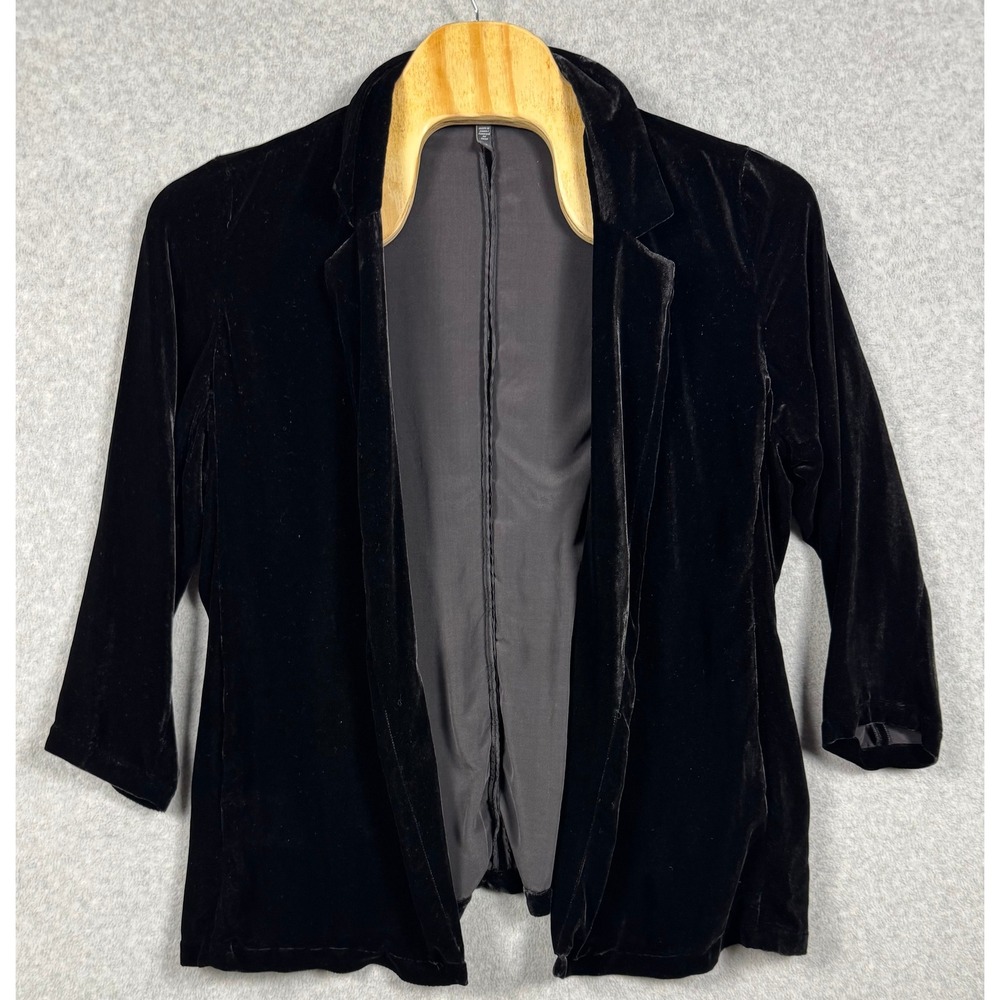 Eileen Fisher Blazer Womens 2X Black Velvet Open Front 3/4 Sleeve Jacket